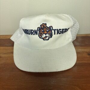 AUBURN TIGERS TRUCKER WHITE Cap COLLEGE Football Hat Snapback‎ NEW 90'S Vintage